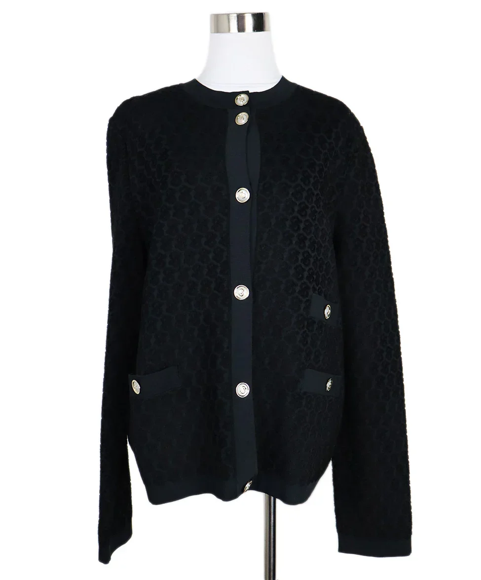 Ferragamo Black Viscose & Pearl Button Cardigan sz 12