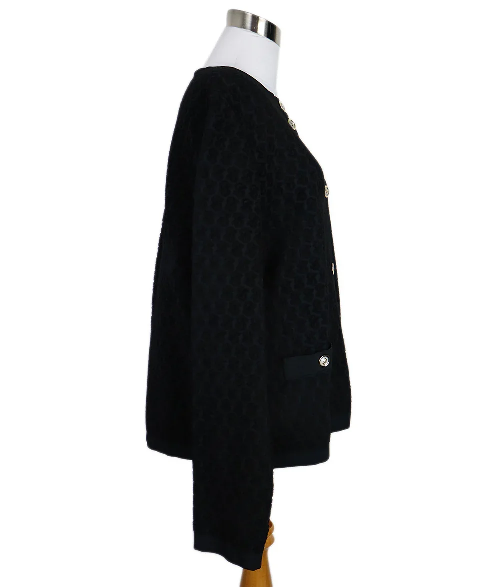 Ferragamo Black Viscose & Pearl Button Cardigan sz 12 - Image 2