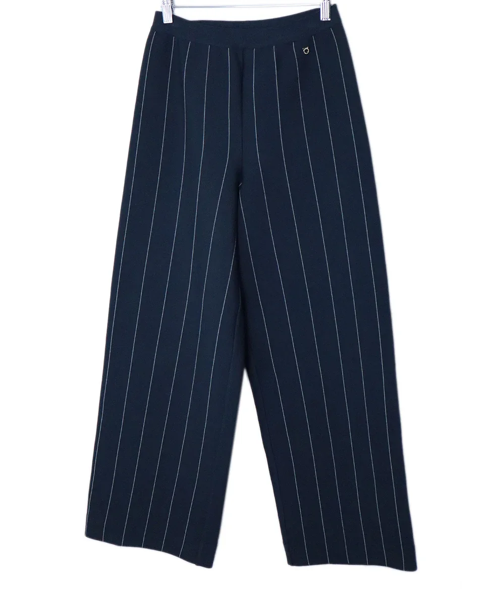 Ferragamo Navy Blue White Stripes Viscose Polyester Pants sz 6