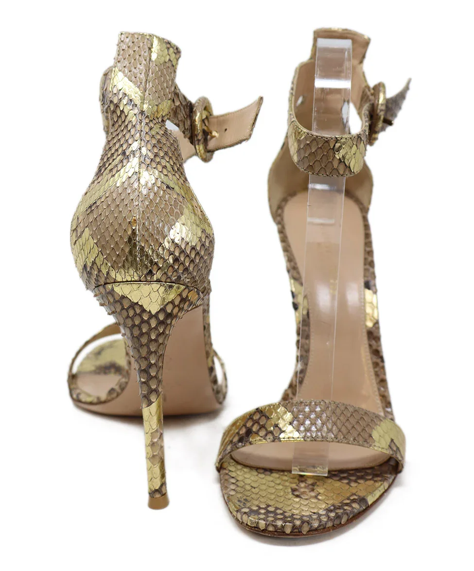 Gianvito Rossi Gold & Beige Snakeskin Heels sz 8 - Image 3