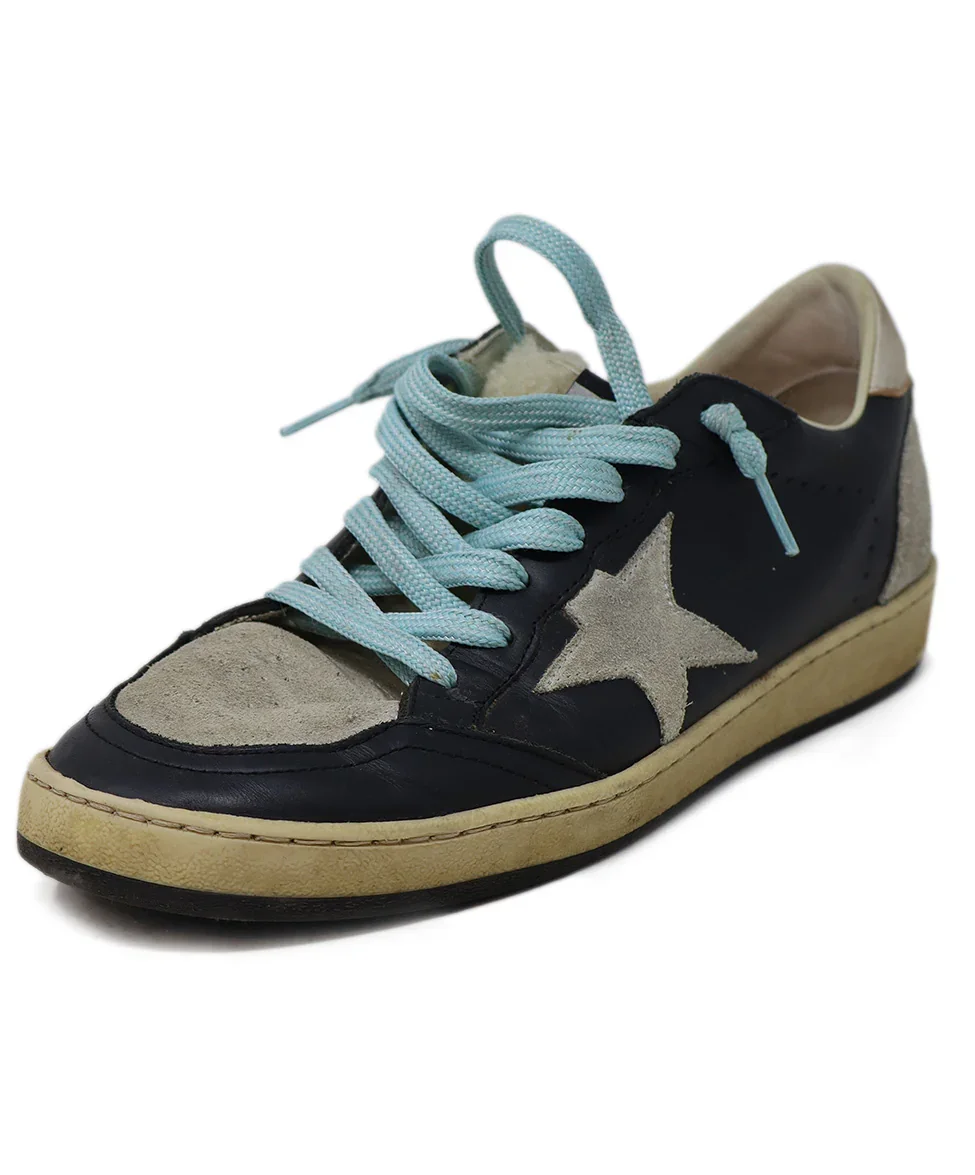 Golden Goose Black Leather & Grey Suede Shearling Sneakers sz 10