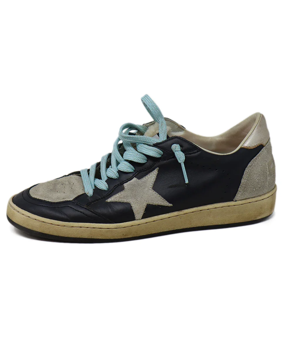 Golden Goose Black Leather & Grey Suede Shearling Sneakers sz 10 - Image 2