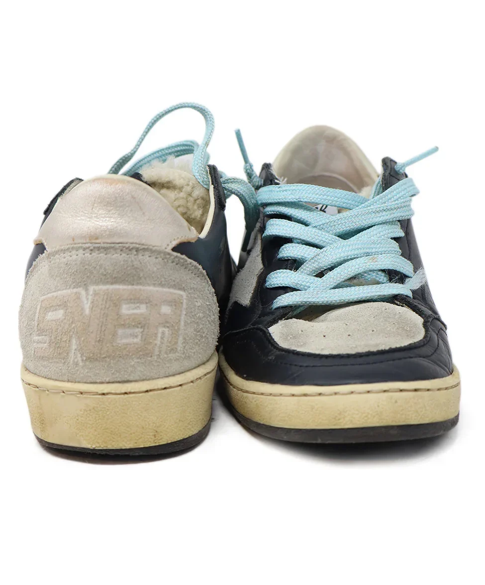 Golden Goose Black Leather & Grey Suede Shearling Sneakers sz 10 - Image 3