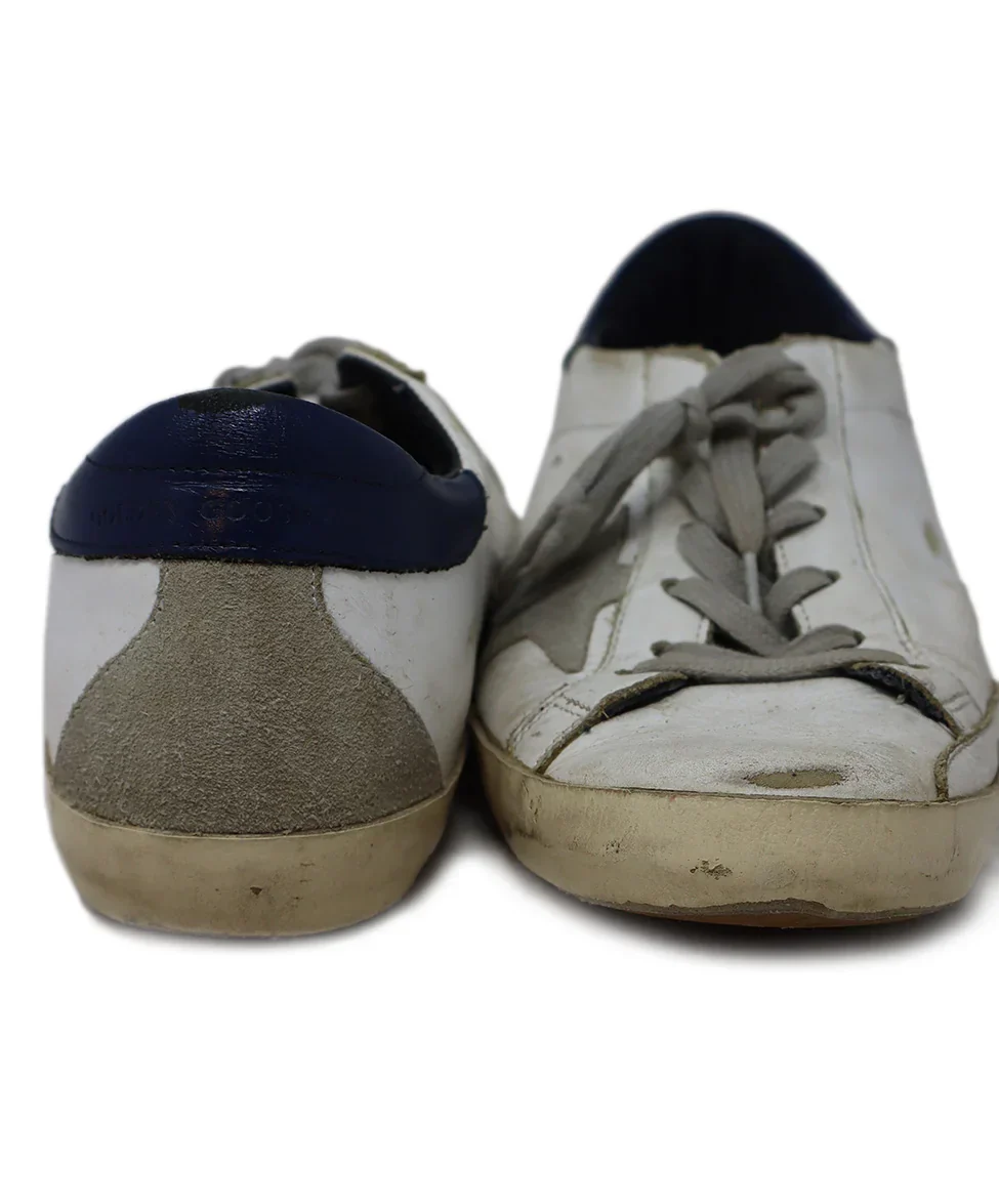 Golden Goose White Distressed Leather & Navy Sneakers sz 10 - Image 3