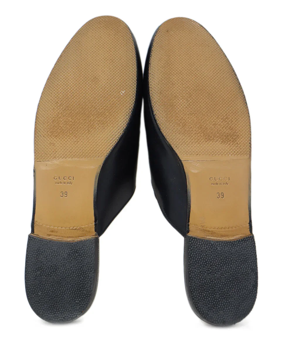 Gucci Black Leather Floral Embroidered Mules sz 9 - Image 5