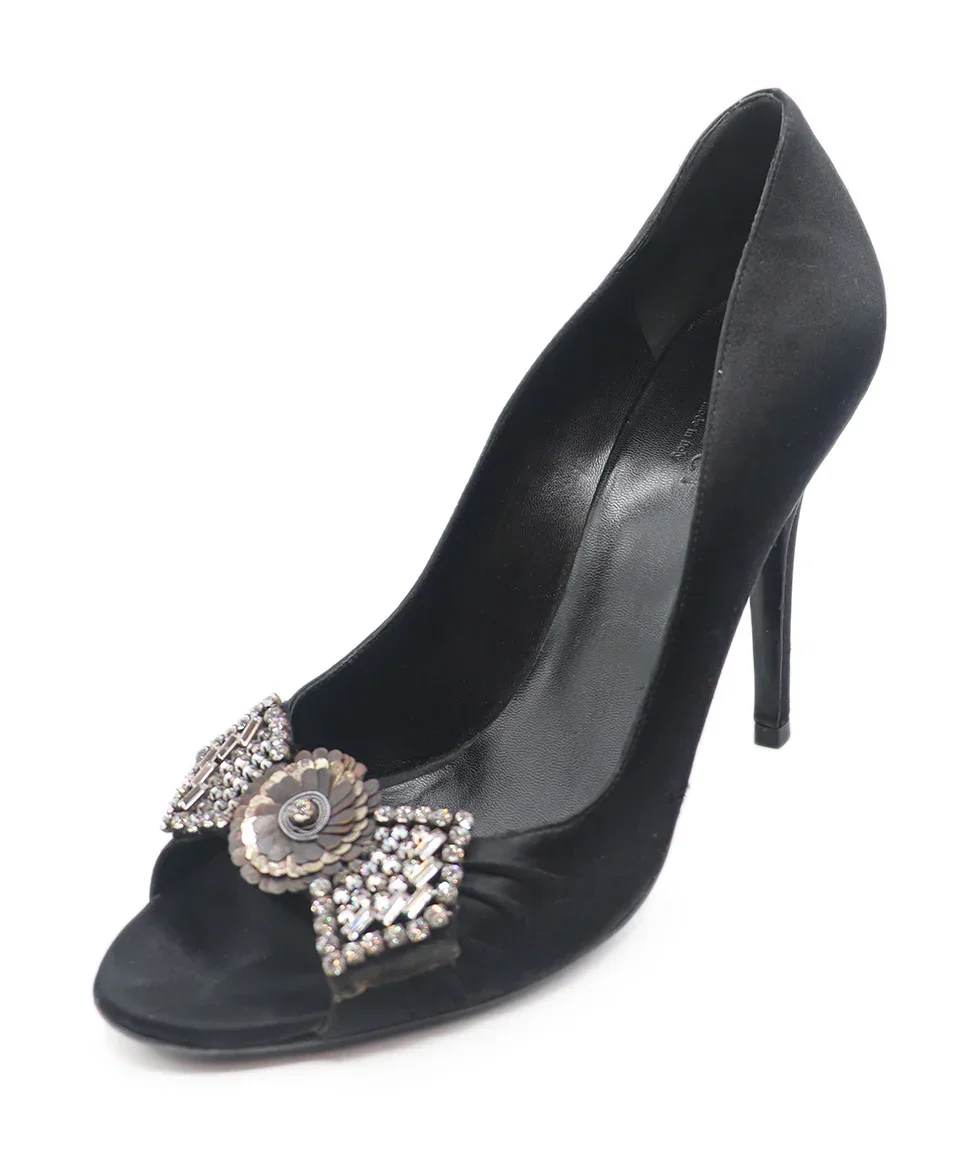 Gucci Black Satin Rhinestone Trim Heels Sz. 8