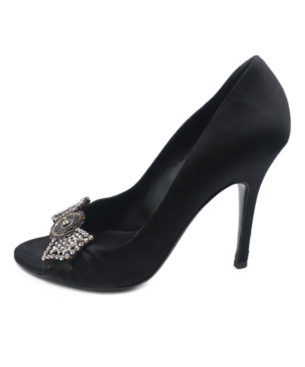 Gucci Black Satin Rhinestone Trim Heels Sz. 8 - Image 2