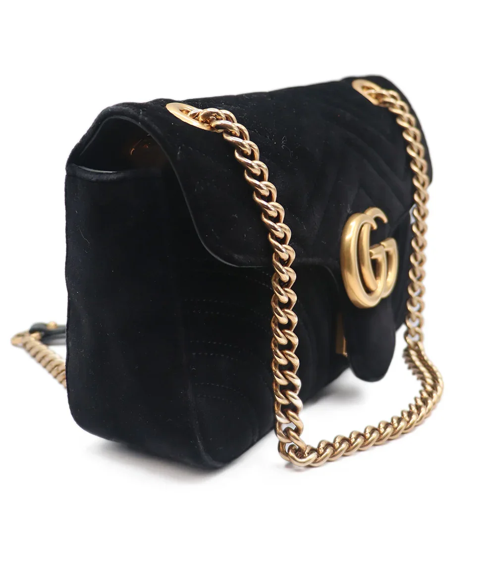 Gucci Black Velvet GG Marmont Flap Handbag - Image 2