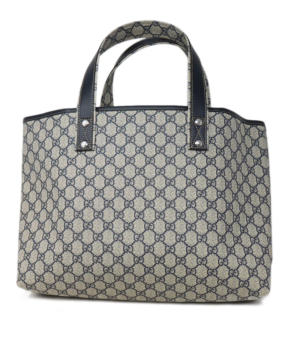 Gucci Blue Grey GG Monogram Canvas with Stripe Trim Tote - Image 3