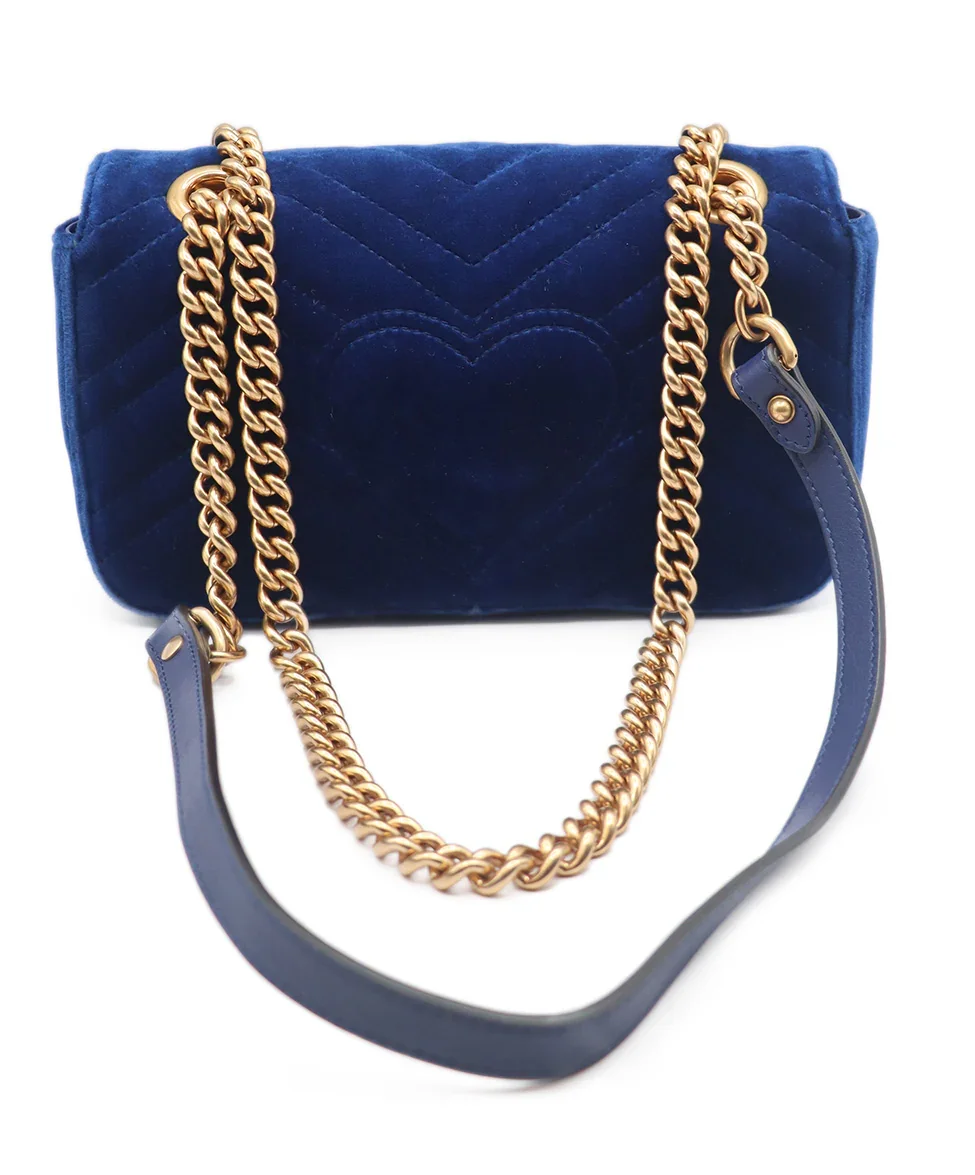 Gucci Blue Velvet GG Marmont Flap Handbag - Image 3