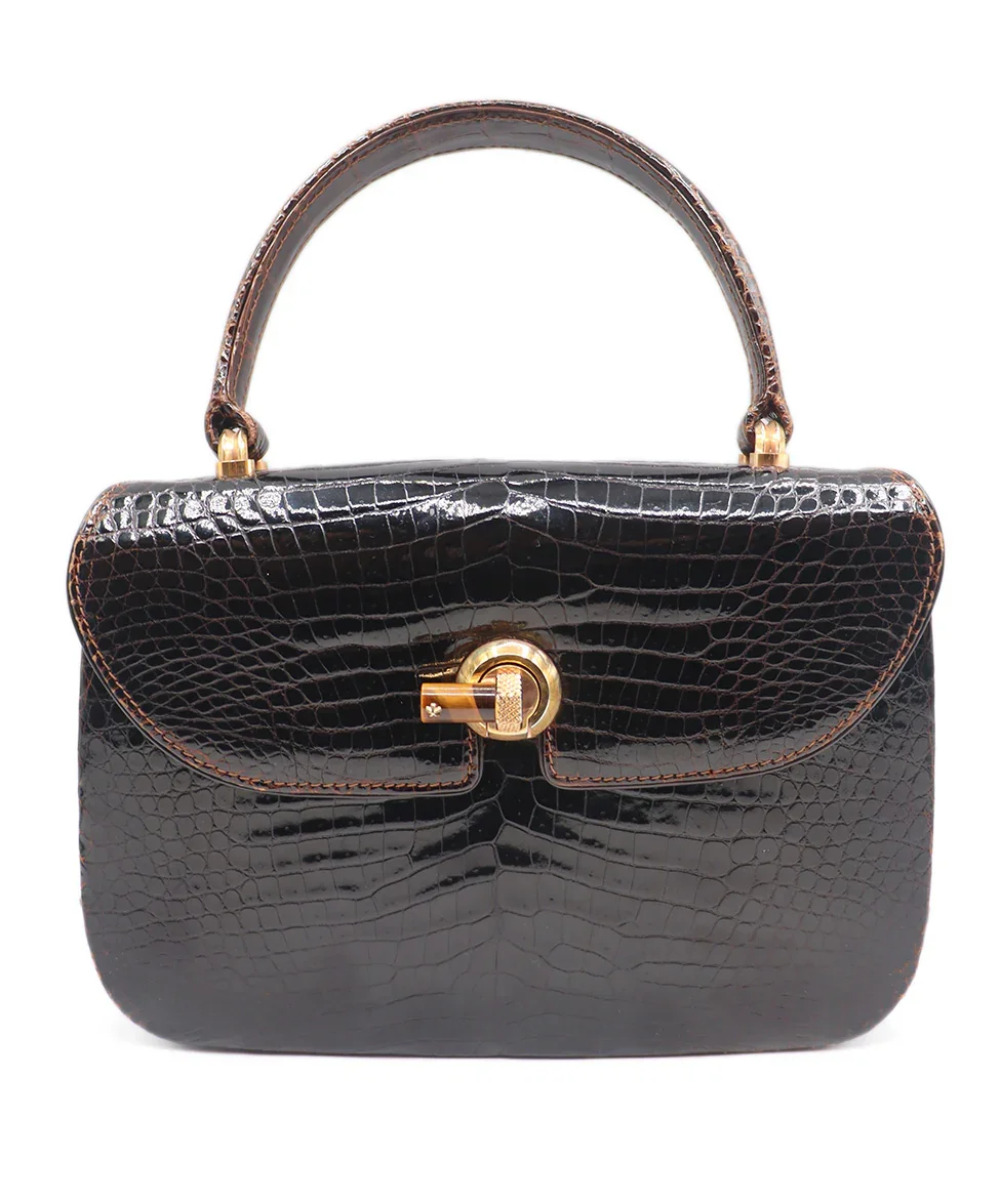 Gucci Brown Crocodile Vintage Satchel Handbag