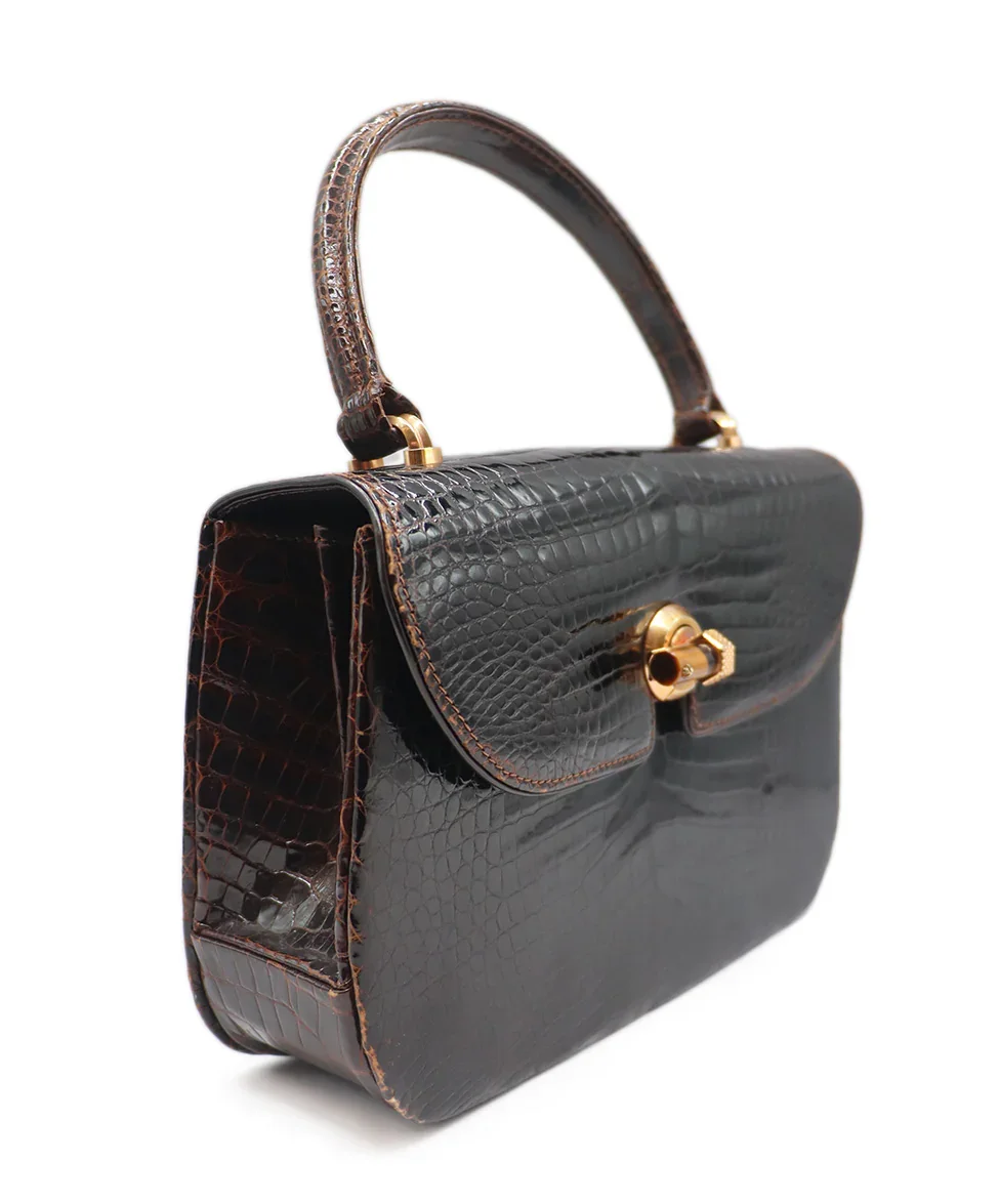 Gucci Brown Crocodile Vintage Satchel Handbag - Image 2