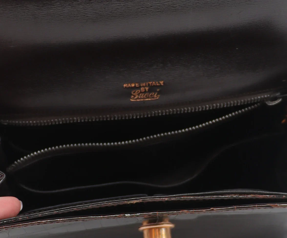 Gucci Brown Crocodile Vintage Satchel Handbag - Image 6