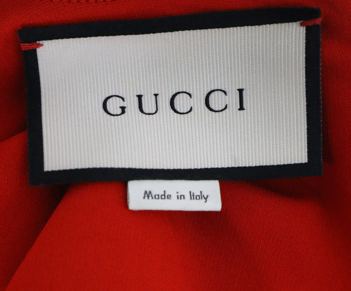 Gucci Long Red Viscose Dress with Ruffle and Black Velvet Belt sz 4 - Image 4