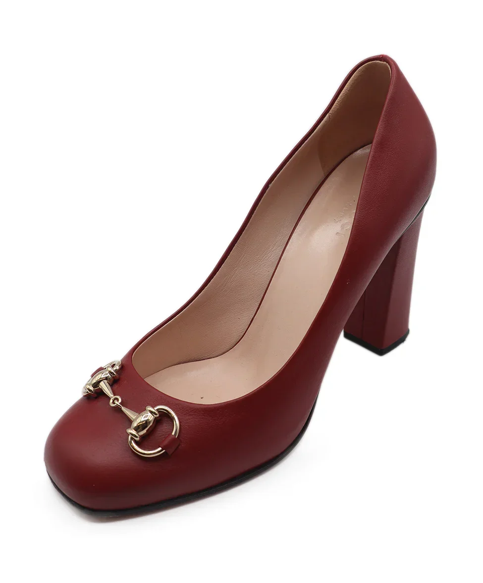 Gucci Red Leather Gold Horsebit Shoes Sz. 8