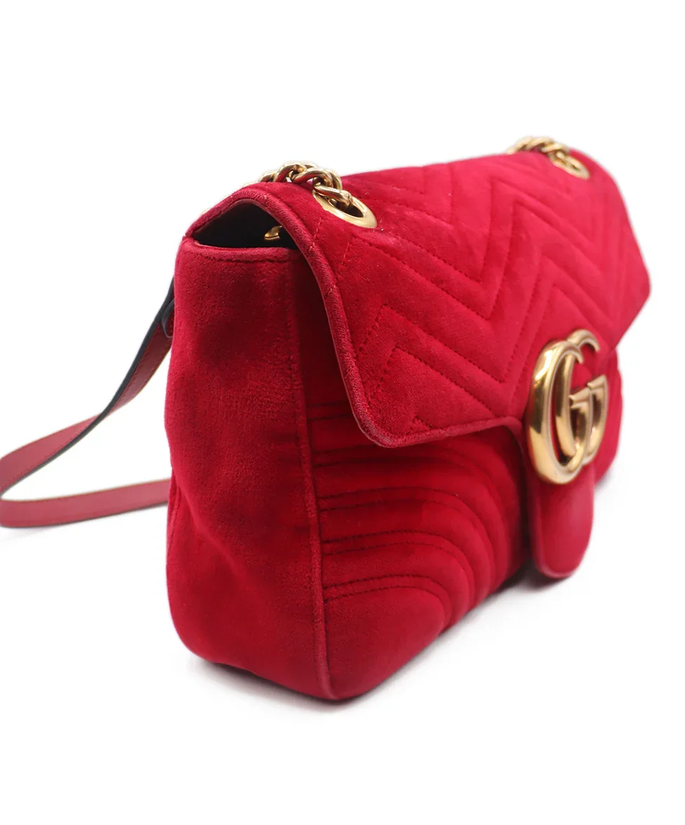 Gucci Red Velvet GG Marmont Flap Handbag - Image 2