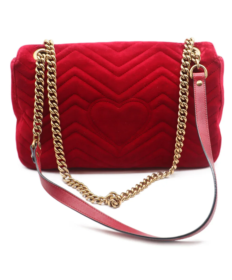 Gucci Red Velvet GG Marmont Flap Handbag - Image 3