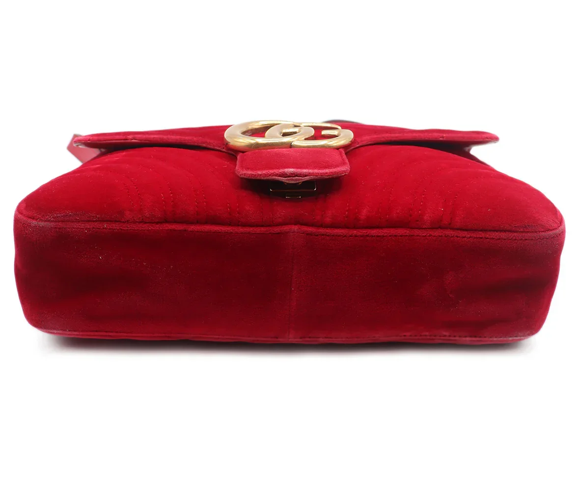 Gucci Red Velvet GG Marmont Flap Handbag - Image 4