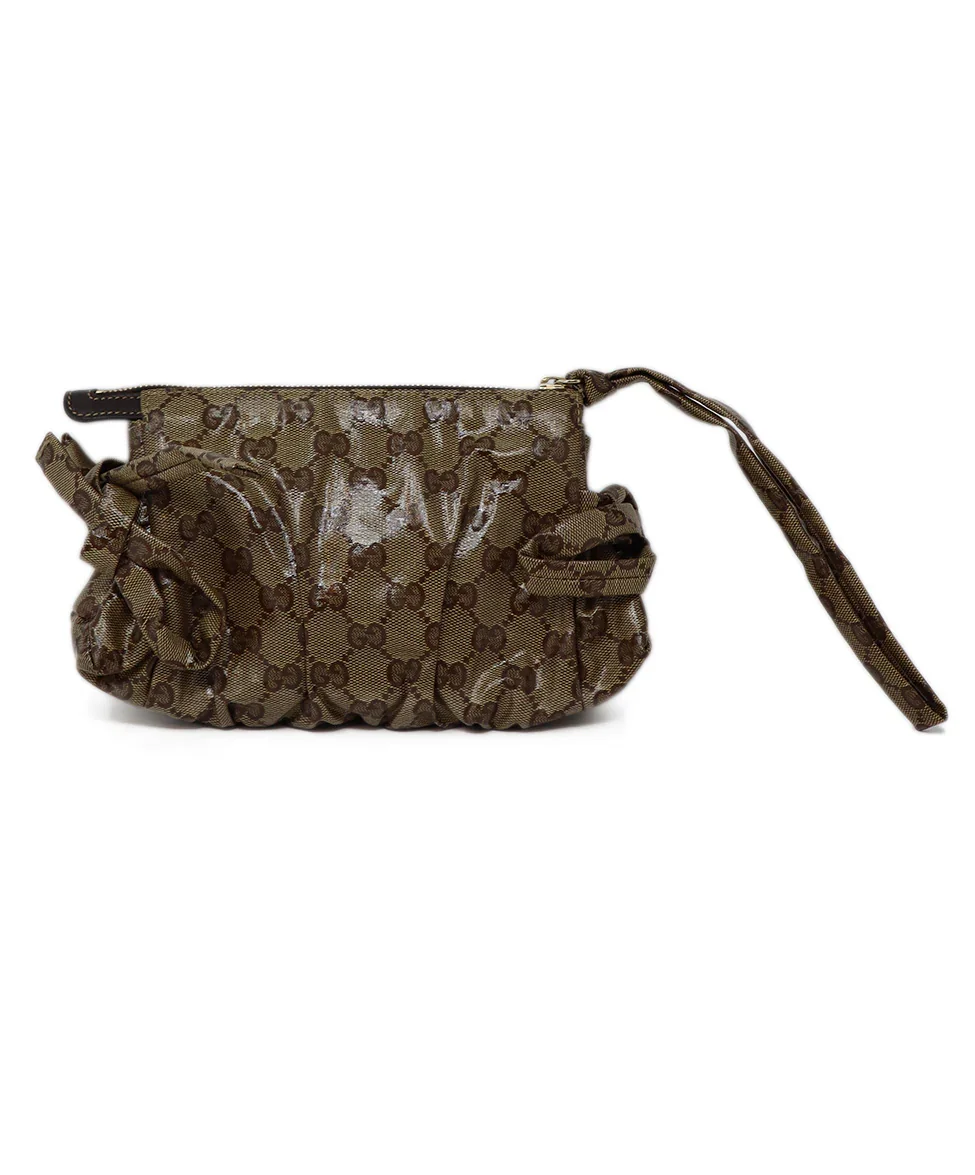 Gucci Vintage Beige Monogram Print Clutch - Image 3