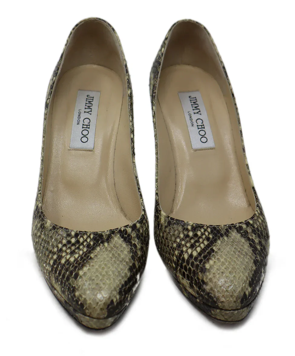 Jimmy Choo Neutral Beige Brown Snake Skin sz 7 - Image 4