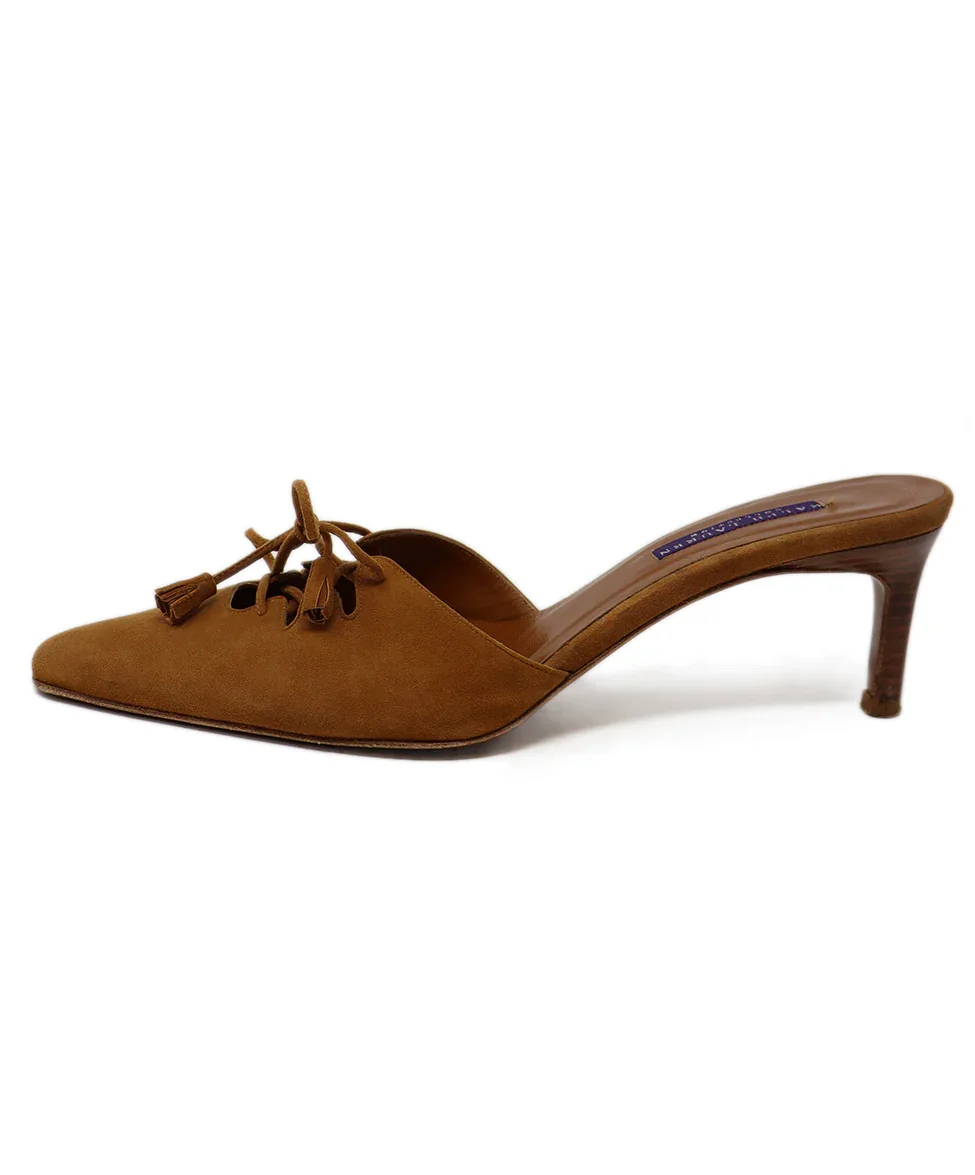 Ralph Lauren Brown Suede Lace Up Heels sz 8 - Image 2