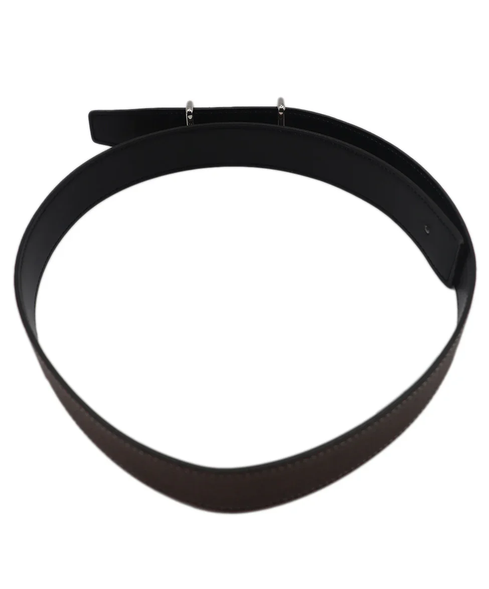 Hermes Black & Taupe Leather Silver Reversible Belt - Image 4
