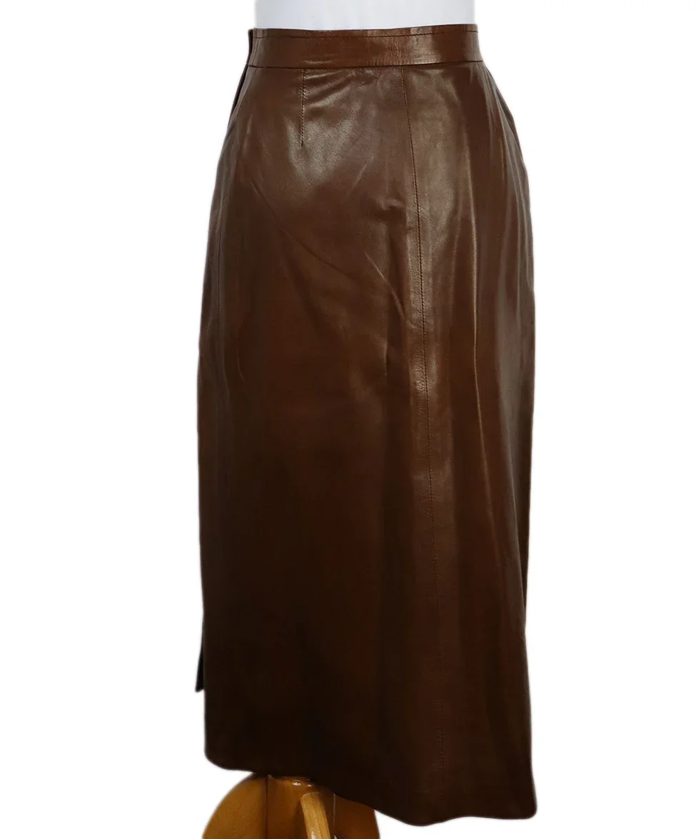 Hermes Brown Leather Skirt sz 4 - Image 3
