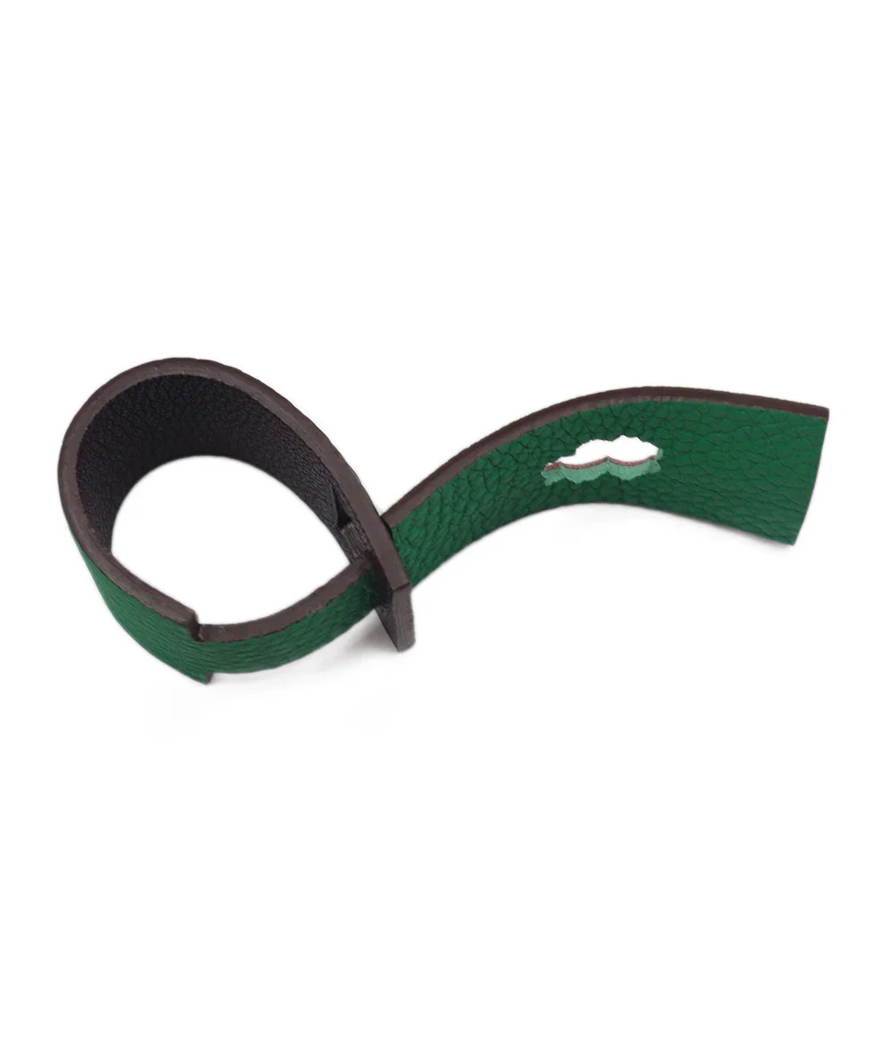 Hermes Green Purple Leather Luggage Tag - Image 3