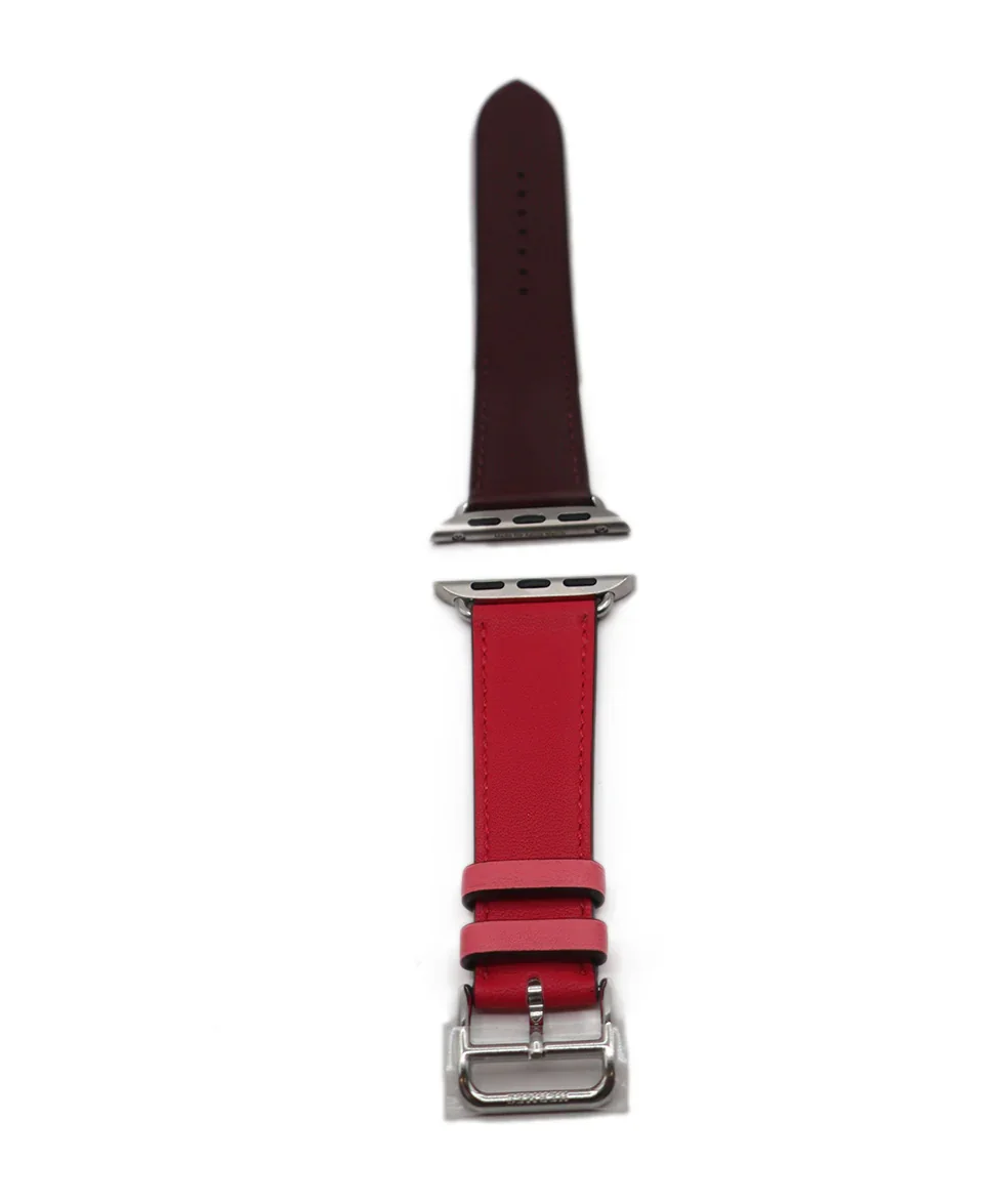 Hermes Pink & Burgundy Leather Watch Strap - Image 3