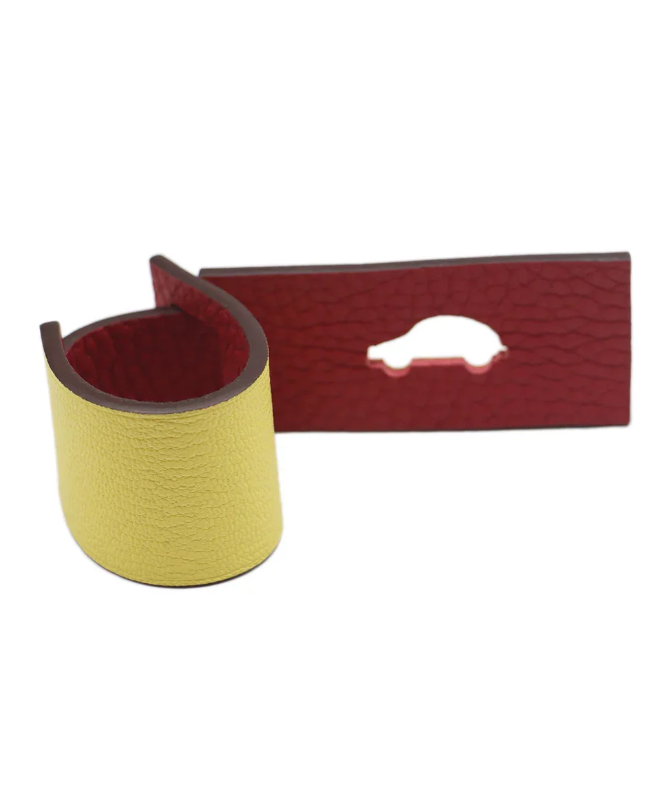 Hermes Red Yellow Leather Luggage Tag - Image 3