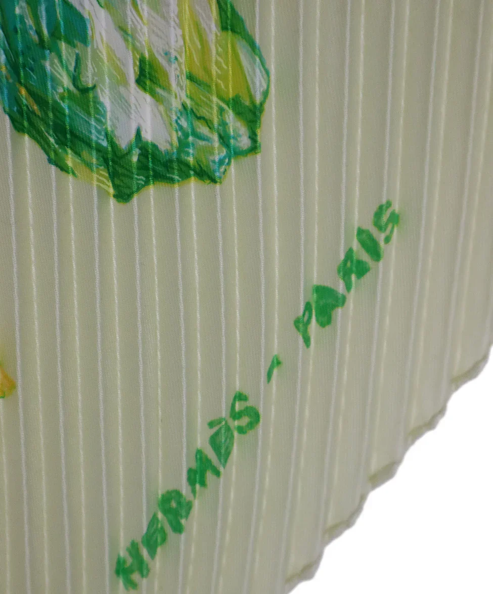 Hermes Yellow & Green Pleated Silk Scarf - Image 5