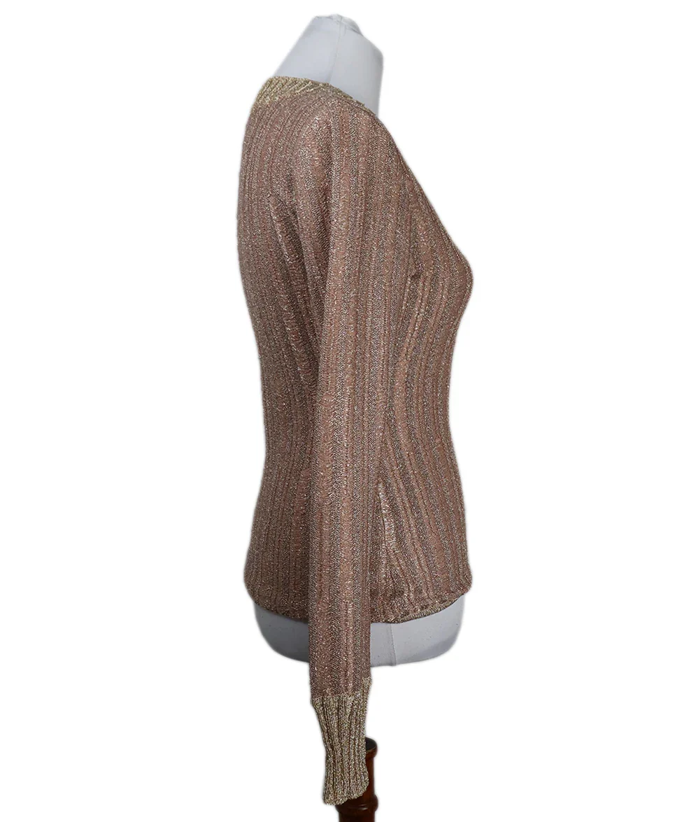 Herve Leger V-Neck Metallic Gold Lurex Nude Sweater sz 4 - Image 2