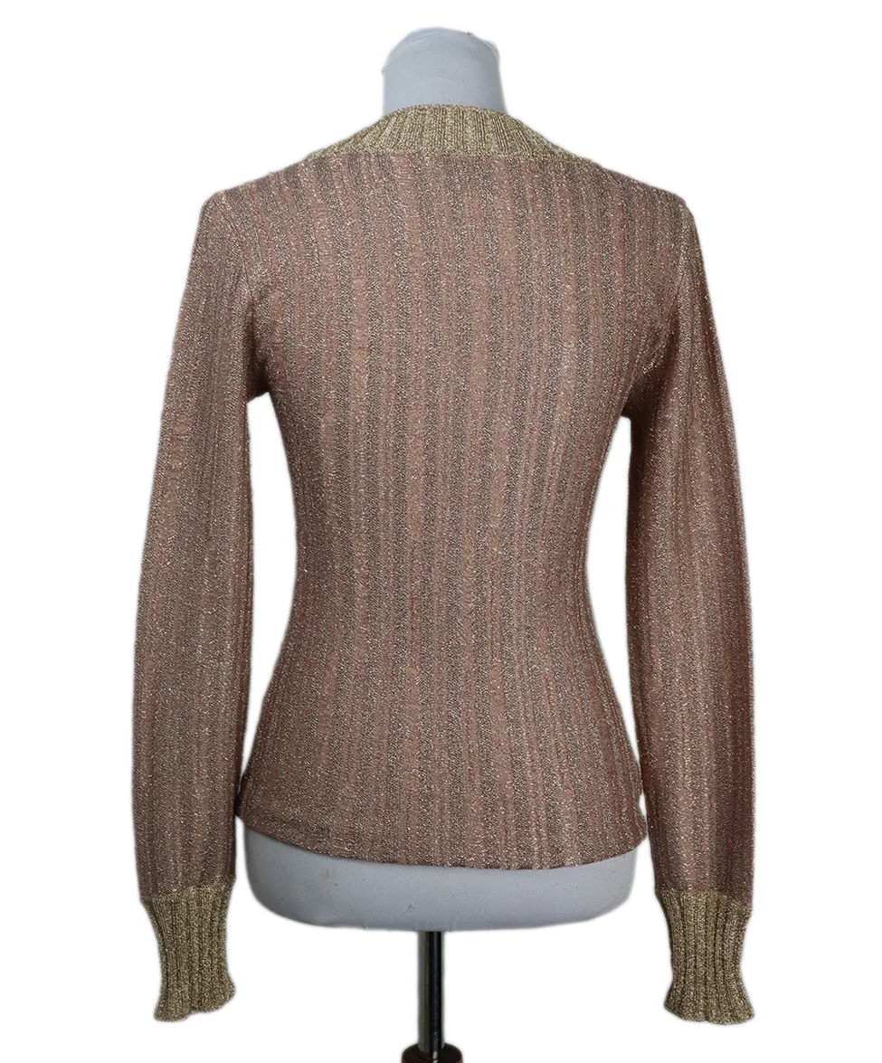Herve Leger V-Neck Metallic Gold Lurex Nude Sweater sz 4 - Image 3
