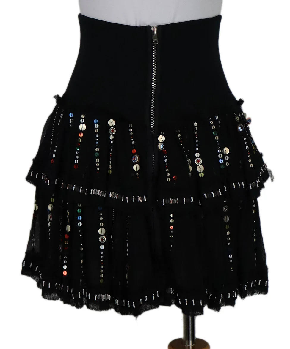 Isabel Marant Black Silk Sequin Skirt sz 0