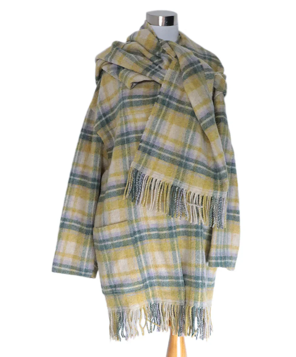 Isabel Marant Yellow Green Purple Beige Wool Polyamide Coat sz 4