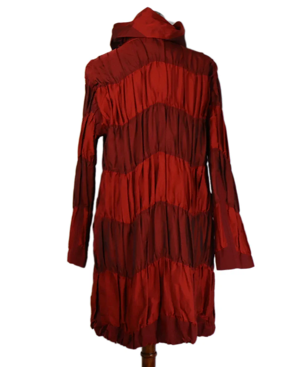 Issey Miyake Red Pleated Polyester Coat sz 6 - Image 4