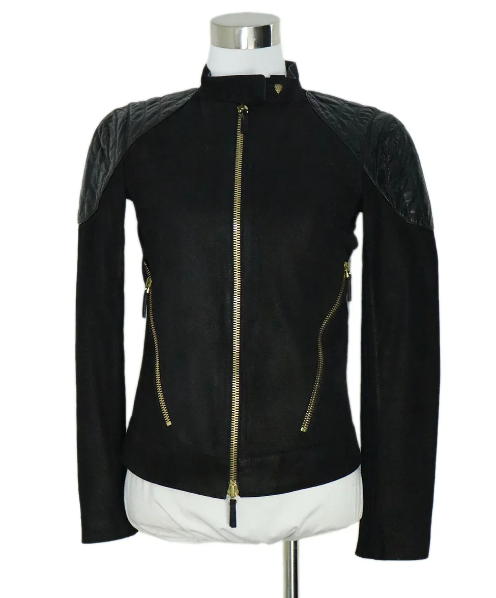 Gucci Black Suede Leather Jacket With Zipper Closure sz 2