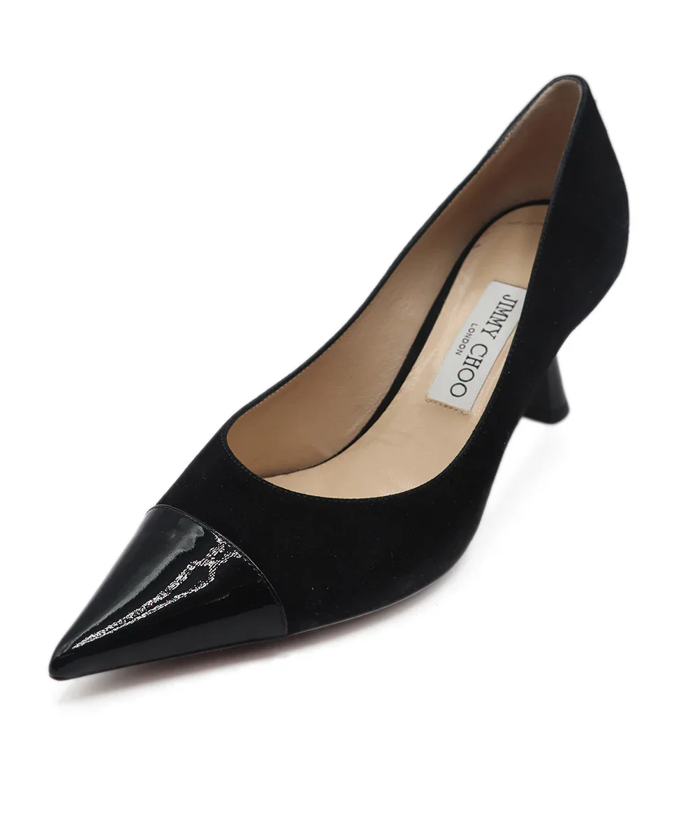 Jimmy Choo Black Suede Patent Trim Heels Sz. 9