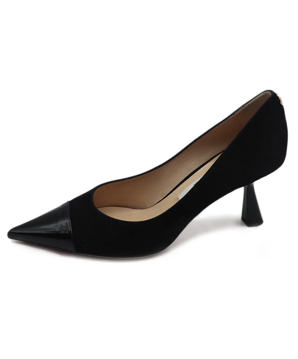 Jimmy Choo Black Suede Patent Trim Heels Sz. 9 - Image 2