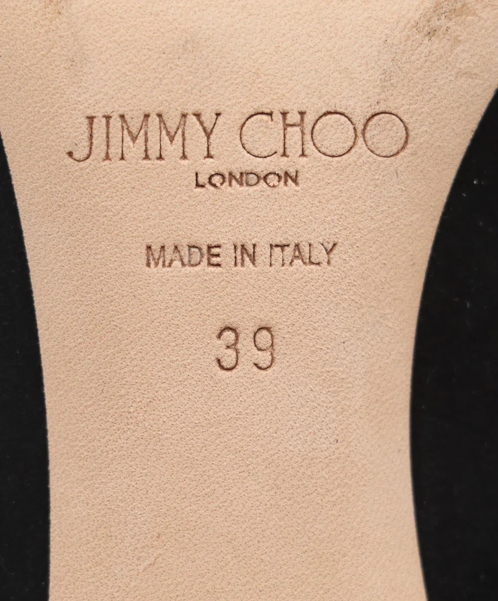 Jimmy Choo Black Suede Patent Trim Heels Sz. 9 - Image 6