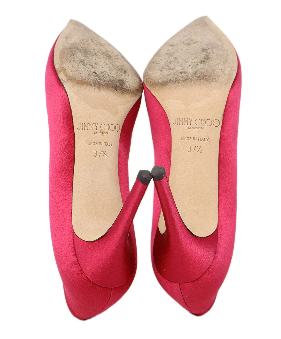 Jimmy Choo Fuchsia Satin Rhinestone Heels sz 7.5 - Image 5