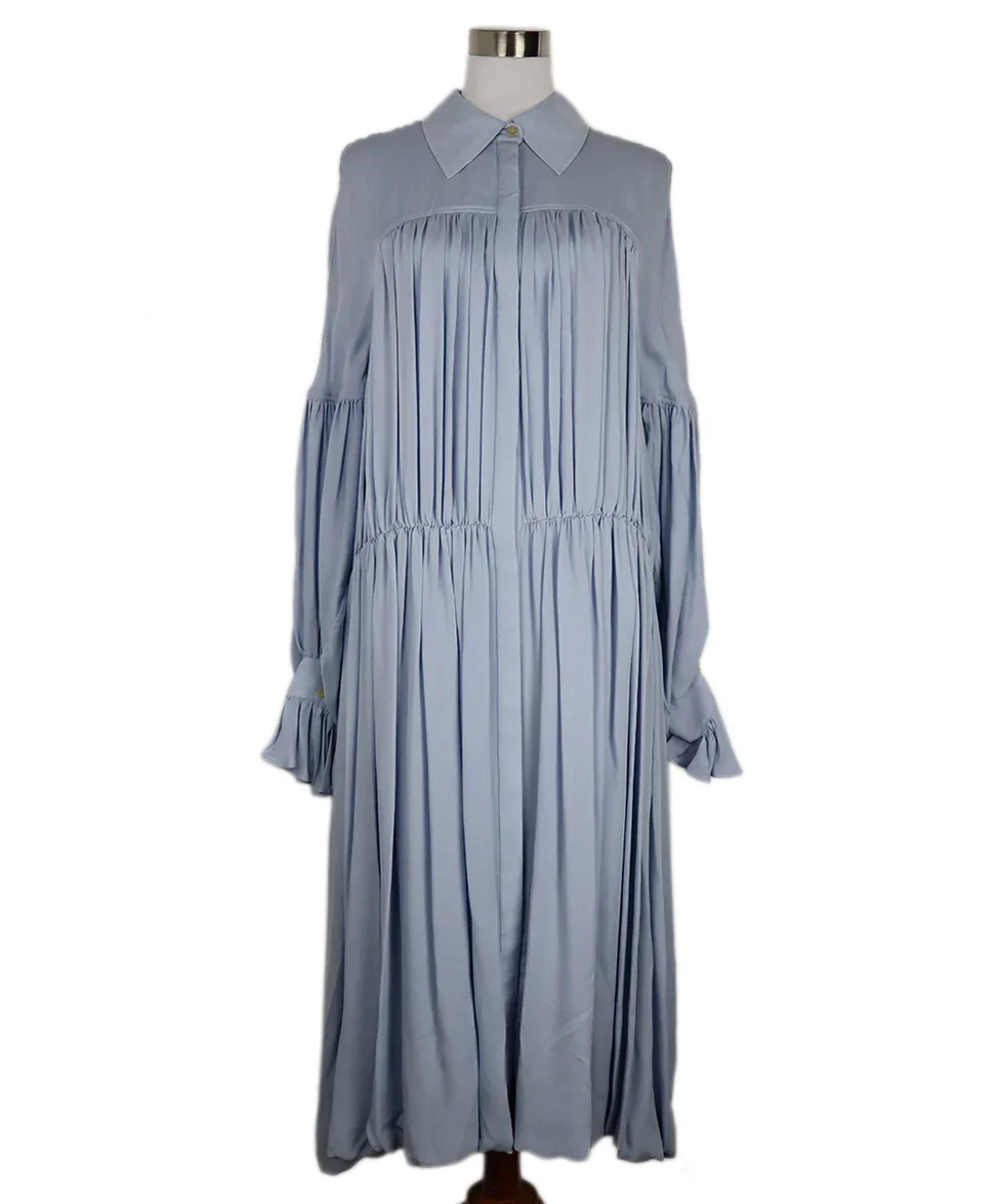 Khaite Long Periwinkle Pleated Silk Dress sz 12