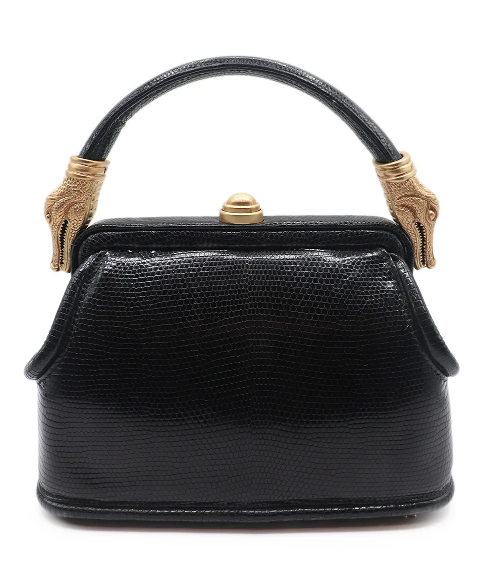 Kieselstein-Cord Black Leather Lizard Handbag - Image 3