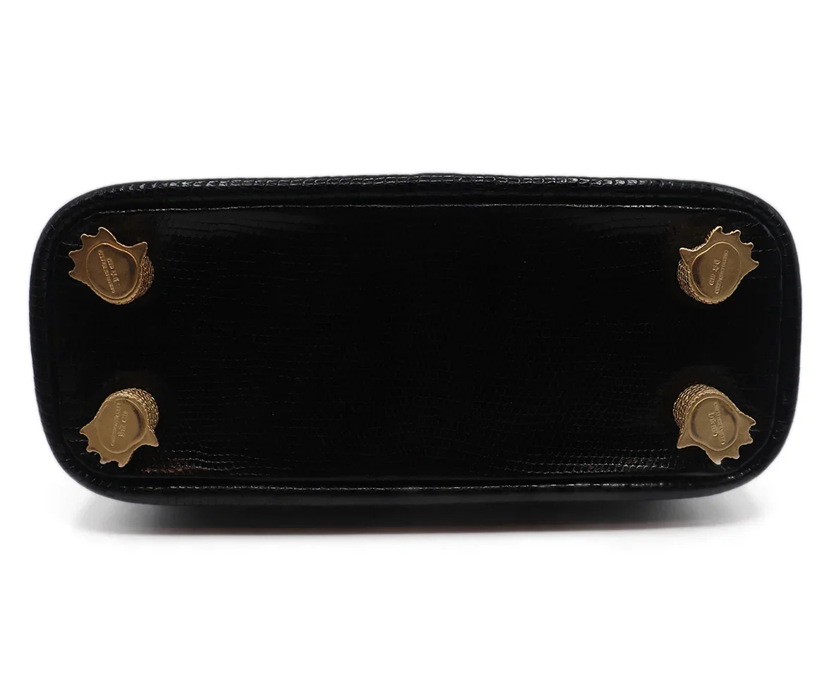 Kieselstein-Cord Black Leather Lizard Handbag - Image 4
