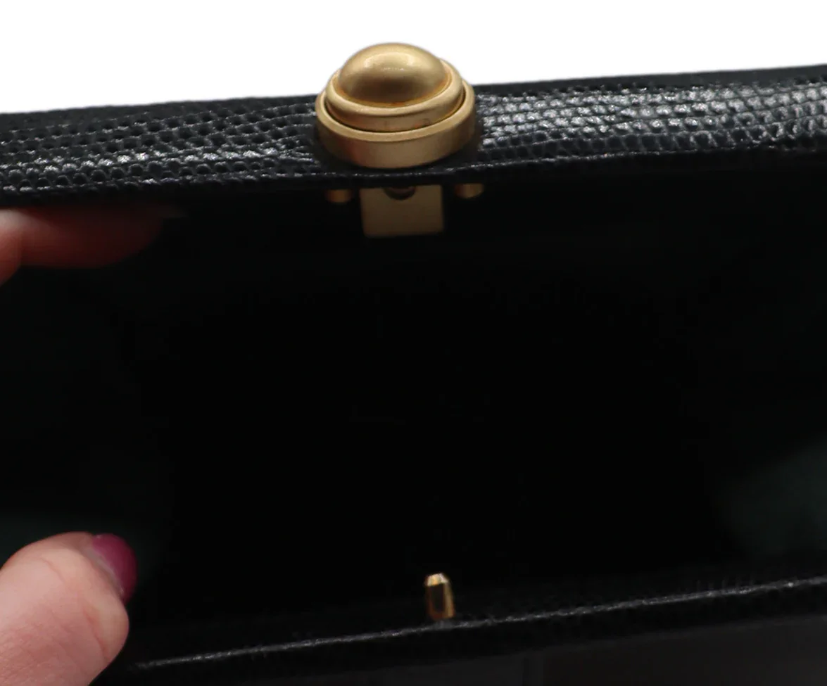Kieselstein-Cord Black Leather Lizard Handbag - Image 6