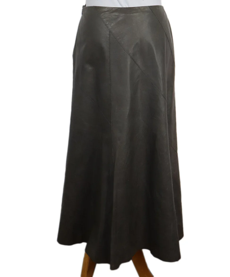Lafayette Olive Green Leather Skirt sz 2 - Image 3