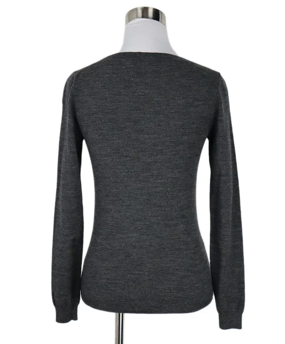 Lanvin Charcoal Wool Sweater w/ Black Floral Applique sz 2 - Image 4