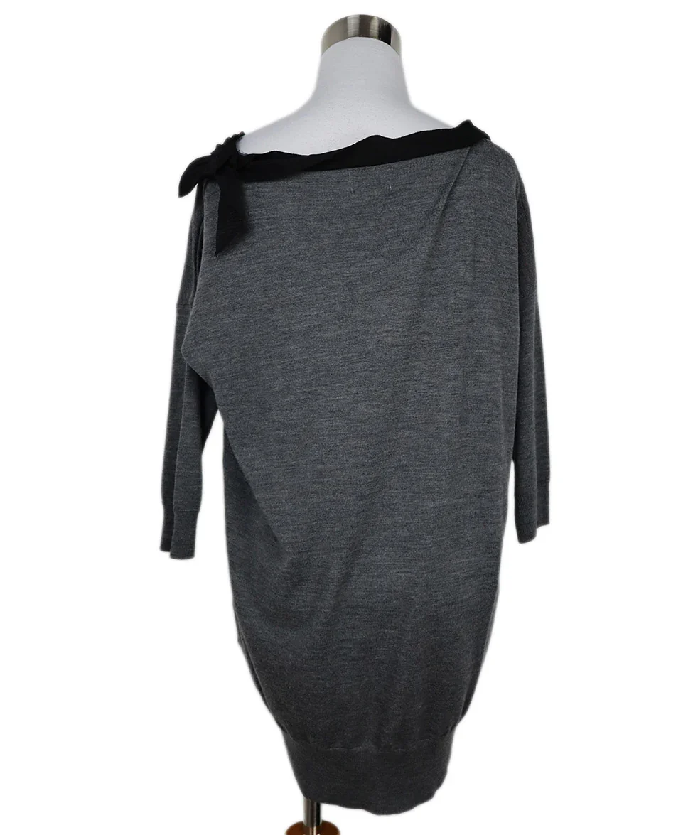 Lanvin Grey Wool & Black Faille Beaded Sweater sz 6 - Image 3