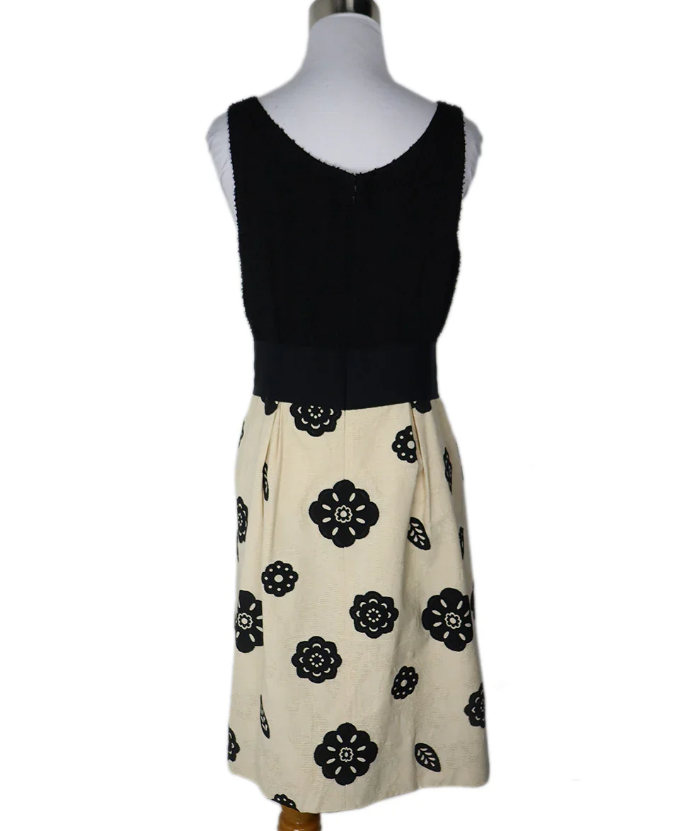 Lela Rose Neutral Cream Black Floral Cotton Dress sz 8 - Image 3