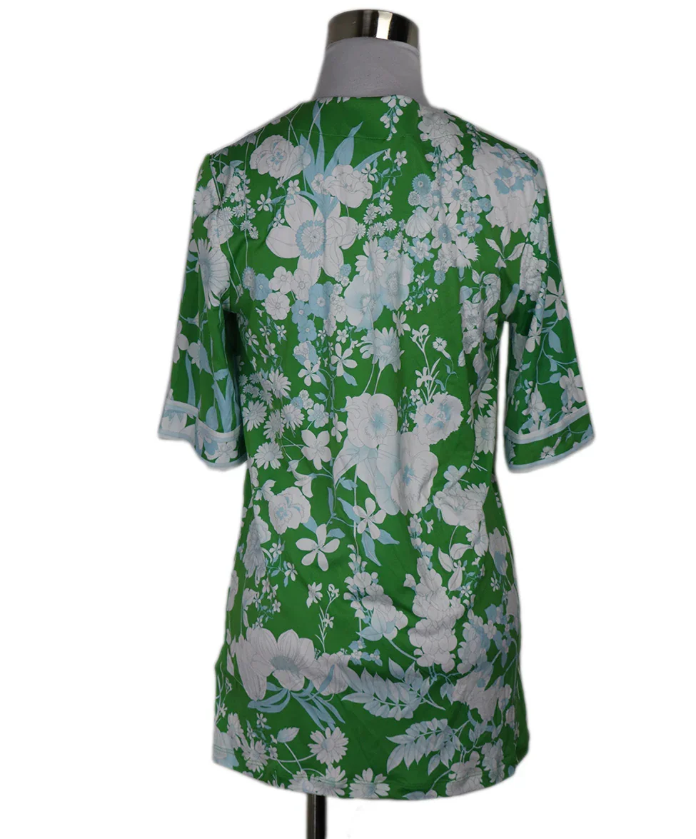 Leonard Green White Blue Floral Polyamide Blouse sz 4 - Image 3